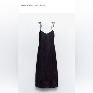 Navy blue, beautiful embroidered Zara summer midi dress